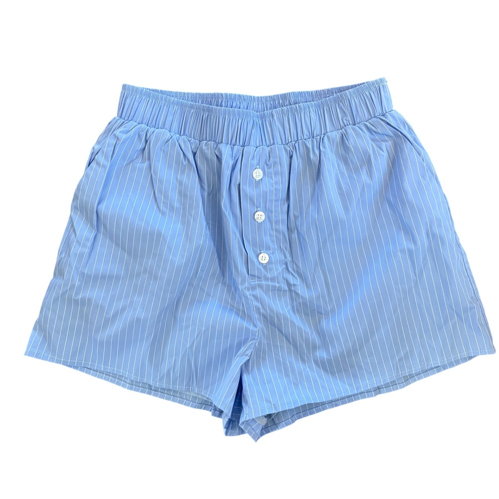 Le Lis Blue White Pinstripe Pull On Boxer Shorts Women's‎ Size Small